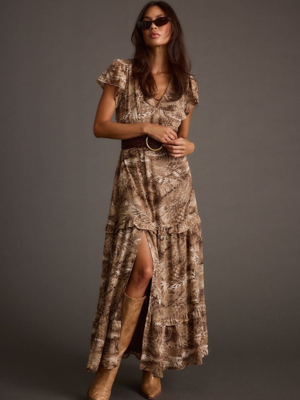 12th Tribe Sundance Mocha Printed Maxi Dress Size XSXS